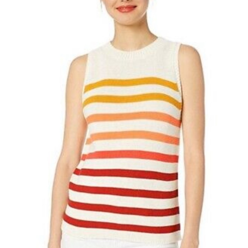 Lucky Brand Striped Knit Tank Top Cotton Sleeveless Red Orange Yellow Shirt Tan